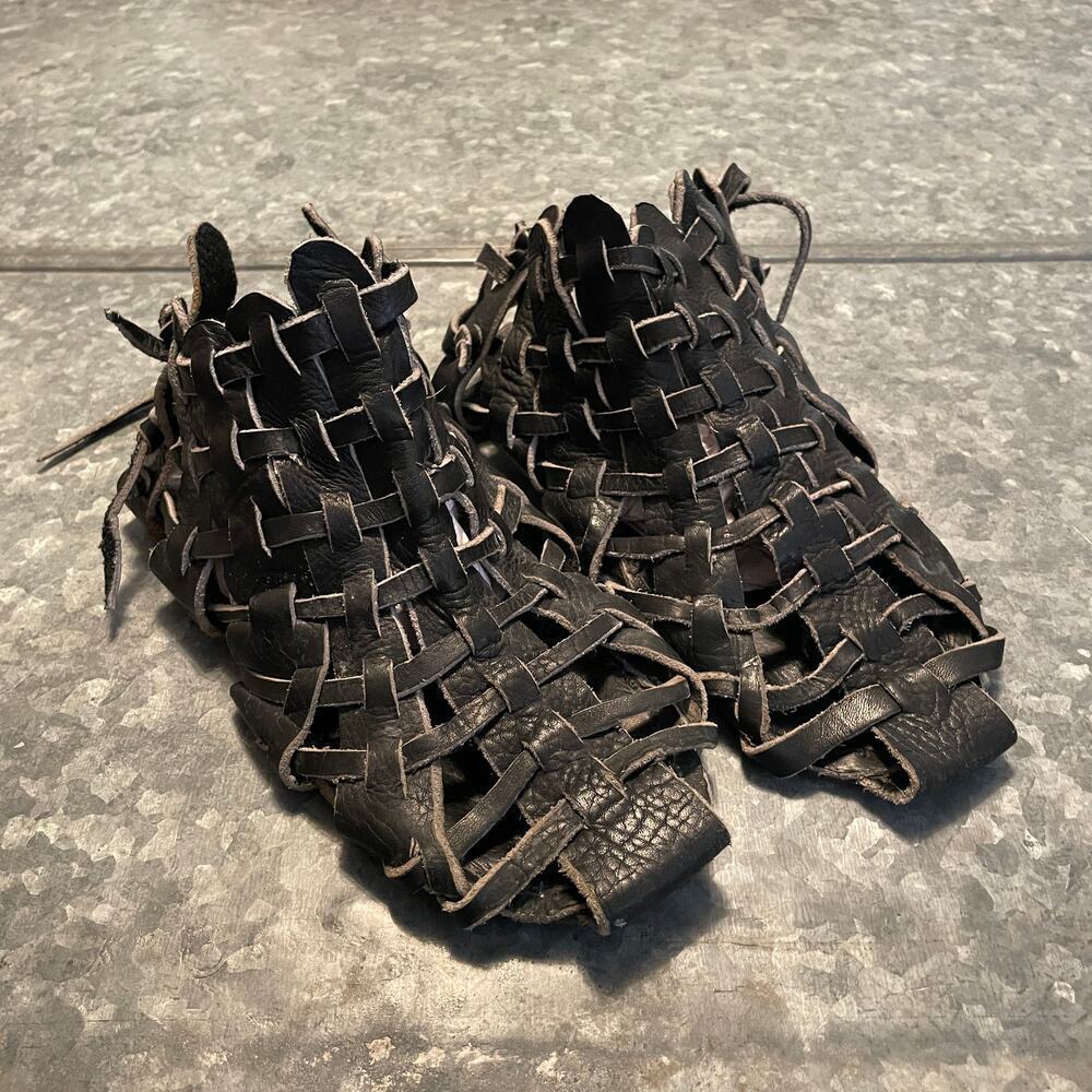 Handmade Leather Huarache Woven Gladiator Sandals Womens 7 7.5 Black Boho